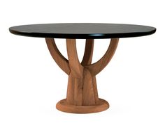 a round wooden table with black glass top on an isolated white background for use as a centerpiece