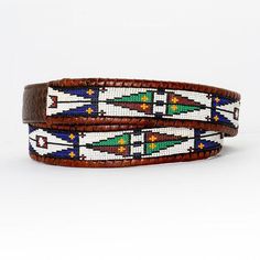 2-inch wide beaded cuff bracelet, hand-loomed by northern New Mexico artist Wendy Capek. Gold Belt Buckle, Tom Taylor, Custom Leather Belts, Bison Leather, Handmade Leather Belt, Handmade Belts, Concho Belt, Beaded Belt, Beadwork Patterns