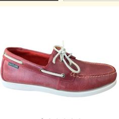 New Eastland Boat Shoes. Weathered Red Color. Small Scuff On Sole. Doesn’t Affect The Look. Dock Shoes, Brown Boat Shoes, Eastland Shoes, Canvas Boat Shoes, Leather Boat Shoes, Deck Shoes, Shoes Color, Brown Leather Boots, Classic Leather