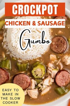 the cover of crockpot chicken and sausage gumbo