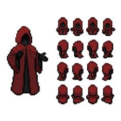 a pixellated image of a person in a red cloak