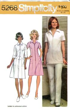 1970s Simplicity 5268 Womens Plus Size Uniform Nurse Costume Princess Seam Dress Tunic Pants Size 22.5 Bust 45 by PengyPatterns on Etsy Dental Uniforms, Nurse Dress Uniform, Professional Uniforms, Princess Seam Dress, Simplicity Patterns Vintage, Uniform Dress, Pants Sewing Pattern