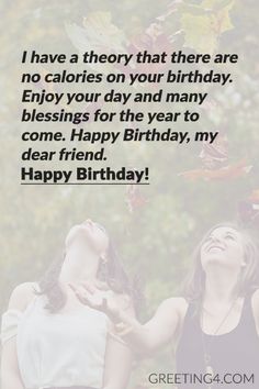 two women standing next to each other with the words happy birthday