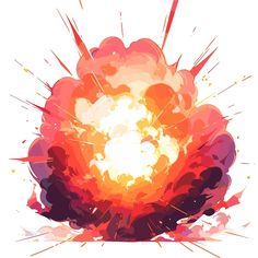 an orange and red explosion is coming out of the center of a white background with lots of splots