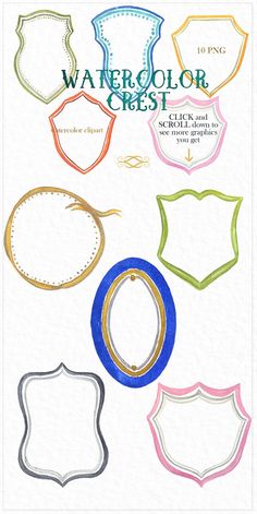 the front and back cover of watercolor crests with different shapes, sizes and colors