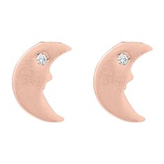 Helen Ficalora 14k Rose Gold Crescent Moon Stud Earrings With Diamond Rose Gold Celestial Earrings, Rose Gold Celestial Earrings For Gift, Moon Shaped Internally Threaded Jewelry As Gift, Rose Gold Diamond Moon Jewelry, Rose Gold Diamond Moon-shaped Jewelry, Rose Gold Diamond Jewelry In Moon Shape, Rose Gold Moon-shaped Diamond Jewelry, Round Earrings With Moon Charm For Anniversary, 14k Gold Crescent Moon Charm Earrings