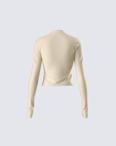 Nothing beats a simple compression top for an everyday look 🤍 From the gym to running errands in style - this top, made from compression stretch jersey and complete with a mock neck and long sleeves, is the perfect closet essential for all our baddies 😚 Second-skin Crew Neck Tops With Thumbholes, White Stretch Tops With Funnel Neck, Fitted Long Sleeve Sporty Top, Solid High Stretch Long Sleeve Top With Thumbholes, Sleek Turtleneck Tops With Thumbholes, Sleek Long Sleeve Top With Thumbholes, Casual Long Sleeve Mock Neck Top, High Stretch Mock Neck Top With Thumbholes, Fitted Long Sleeve Mock Neck Top With Thumbholes