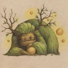 a drawing of a sleeping creature with trees growing out of it