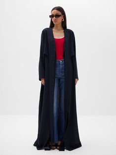 Elegant Oversized Open Front Outerwear, Elegant Full-length Outerwear For Fall, Elegant Full Length Outerwear For Fall, Chic Full-length Spring Outerwear, Chic Full Length Spring Outerwear, Long Coat For Layering, Solid Long Coat For Layering, Chic Open Front Outerwear For Layering, Chic Open Front Layering Outerwear