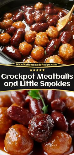 crockpot meatballs and little smokies are in the slow cooker