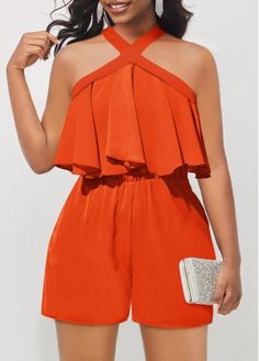 Color:Orange;Size:L;Size:XL;Size:XXL;Package Contents:1 X Romper;Occasion:Party;Style:Bohemian; Flowy Romper, Trendy Jumpsuit, Rompers Online, Wide Leg Romper, Plus Size Romper, Orange Shorts, Sleeveless Rompers, Bottom Clothes, Jumpsuits For Women