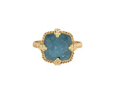 With a gorgeous, cool toned color story, this Amali ring has a stunning, restrained luxury. The aquamarine reveals natural characteristics and a dramatic, inverted faceted surface which rises to an apex. It is set in a meticulously hand wrought braided frame of 18K yellow gold with detailed granulation and centered on the 18K yellow gold band. ring face : just over 1/2" x 1/2"aquamarine : 10mm x 10mm : 4.8ct18K yellow gold band width : 2mmsize available : 6.75please contact us for sizing options Color Story, Aquamarine Ring, Gold Band Ring, Aquamarine Rings, Color Stories, Gold Band, Gold Bands, Band Ring, Aquamarine