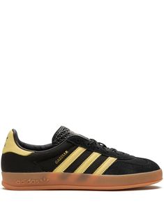 black/yellow calf leather signature 3-Stripes logo round toe front lace-up fastening logo patch at the tongue contrasting heel counter branded insole gum-rubber sole These styles are supplied by a premium sneaker marketplace. Stocking only the most sought-after footwear, they source and curate some of the most hard to find sneakers from around the world. Adidas Gazelle Indoor, Round Logo, Adidas Gazelle, Black Sneakers, Yellow Black, Sneakers Black, Black N Yellow, Black Suede, Patch Logo