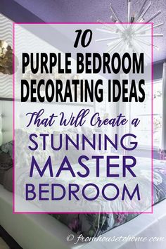 These purple bedroom ideas are beautiful! I love the dark purple bedroom walls and the black, white and gold color scheme. It's so elegant and modern. Definitely a room for adults! #fromhousetohome #bedroomideas #bedroomdesign #bedroomdecor #color #masterbedroommakeover #homedecor Dark Purple Bedroom Walls, Dark Purple Bedrooms, Dark Purple Bedroom, Purple Bedroom Walls, Purple Ceiling, Purple Bedroom Ideas, Dramatic Bedroom, Purple Bedroom Decor