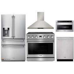 stainless steel kitchen appliances and appliance including refrigerator, stove, oven, microwave