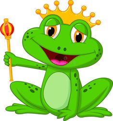 frog with a crown holding a wand and pointing at the viewer's eye while sitting on