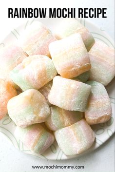 rainbow mochi recipe on a plate with text overlay