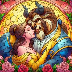 beauty and the beast stained glass artwork