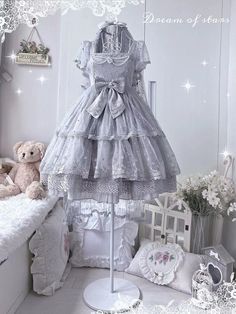 Dream of Stars Square Neckline Hanayome Elegant Lolita Dress JSK Kawaii Fashion Outfits, Fancy Outfits, Square Necklines, Pearl Chain, Pretty And Cute