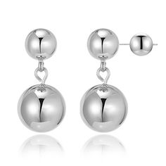 PRICES MAY VARY. Size: These stylish double beads earrings for women are 8mm in diameter for little ball and 12mm in diameter for large ball. Heavy 18K Platinum Plated: These two balls earrings are crafted with 925 Sterling Silver posts and heavily plated in 18K Platinum for a long lasting brilliant finish, nickel-free, lead-free, and hypoallergenic, suit for sensitive ears. Fashion Double Beads: Elegant and Classic design with two beads dangling, smooth and shiny surface, match with different o Sterling Silver Earrings With Dangling Beads, Minimalist Silver Earrings With Round Beads, Silver Earrings With Polished Beads For Gift, Sterling Silver Earrings With Polished Beads, Sterling Silver Dangle Earrings With Polished Beads, Silver Earrings With Polished Beads, Beads Earrings, Large Earrings, Beaded Dangles