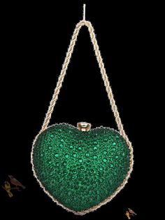 Bird in Bag - Stylish Aival Heat-Shaped Evening Bag with Green Rhinestone Accents Glamorous Green Clutch Bag, Glamorous Green Bags With Rhinestones, Embellished Green Evening Shoulder Bag, Green Embellished Evening Shoulder Bag, Glamorous Green Event Bag, Green Embellished Bag For Events, Green Rhinestone Party Bag, Green Rhinestone Party Evening Bag, Elegant Embellished Green Shoulder Bag