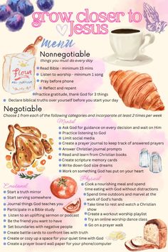 a poster with different types of food and drinks on it, including bread, croissant