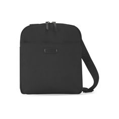 a black bag on a white background with the strap down to it's shoulder