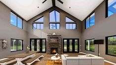 a large open living room with high ceilings