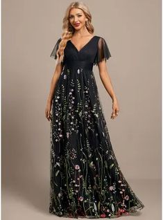 JJ's House Pleated Tulle Floral Lace V-Neck Spring Fall A-line General Plus No Leg Slit Back Zip V Back Print & Floral Black Tie Elegant Black Height:5.8ft（176cm） Bust:32in（82cm）Waist:24in（61cm）Hips:35in（89cm） No Floor-Length Black Florals Model Name:Ulia  Height:5. #JJ's House #Pleated #Tulle #Floral #Lace #VNeck #Spring #Fall #Aline #General #Plus #NoLegSlit #BackZip #VBack #Print&Floral #BlackTie #Elegant #Black #No #FloorLength #Black #Florals Black Tie Optional Wedding, Prom Dresses Long Pink, Backless Evening Dress, Tulle Evening Dress, Mother Of Groom Dresses, Mob Dresses, Wedding Attire Guest, Pink Prom Dresses, Lace Evening Dresses