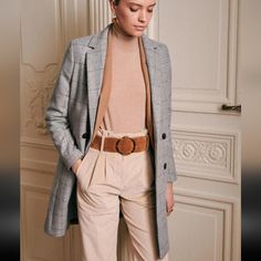 Nwt. Gorgeous Wool Mid Length Coat. **If You Are Between Two Sizes, Choose The Size Below. Otherwise, Choose Your Usual Size.** Sp0130380 Style Parisienne, Denim Essentials, Paris Mode, Gray Plaid, Prince Of Wales, Adjustable Belt, Mode Inspiration, Winter Looks, Parisian Style