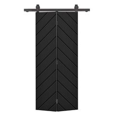 a black door with an arrow design on the front and side panels, in two different colors