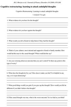 Unhelpful Thoughts, Cognitive Restructuring, Cbt Worksheets, Cognitive Psychology, Cognitive Therapy, Cognitive Behavior, Mental Health Counseling