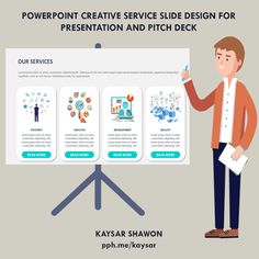 the powerpoint creative service slide design for presentation and pitch deck is shown in front of a