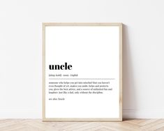 an uncle framed poster on the wall next to a wooden floor