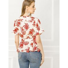 Get ready to turn heads with this stunning Allegra K wrap blouse! The gorgeous floral prints and ruffle details make this wrap peplum blouse an absolute showstopper. Whether you're strolling along the beach or enjoying a night out on the town, this tie-waist blouse is the perfect choice. Pair it with your favorite jeans and high heels, and get ready to feel confident and stylish all night long! Tie Waist Shorts, Wrap Shirt, Peplum Blouse, Tie Blouse, Wrap Blouse, Favorite Jeans, Peplum Top, Neck Tie, Night Out