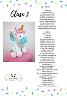 the instructions for crocheted unicorn stuffed animal