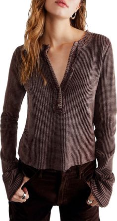 Free People Colt Long Sleeve Waffle Knit Henley | Nordstrom Michael Kors Shop, Staple Tops, Money Heist, Christmas Outfits, Thermal Long Sleeve, Boho Clothing, Mole, Waffle Knit, Classic Looks