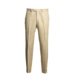 Cotton is an essential fabric in any man's wardrobe. Especially here, in a classic khaki shade. It's light weight and flat, twill surface provides a good base to layer other textures for a very nuanced look. While it is great for a classic spring/summer suit, we also love cotton trousers because of their ease of care and versatility.

Dry-clean only. Elegant Chino Straight Leg Pants, Classic Beige Dress Pants With Straight Hem, Formal Beige Chinos With Welt Pockets, Elegant Chino Cotton Twill Bottoms For Business Casual, Slim Fit Beige Bottoms For Business, Summer Classic Chino Cotton Twill Bottoms, Beige Slim Fit Bottoms For Business, Beige Slim Fit Business Bottoms, Classic Tailored Neutral Pants