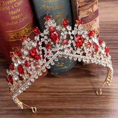 Garnet Queen Tiara 50% OFF - 3DVanity.com Quince Crowns, Princess Crowns, Red Quince, Hair Accessories Tiara, Jewelry Bride, Wedding Hair Headband, Bride Crown, Crystal Bridal Tiaras, Bride Tiara