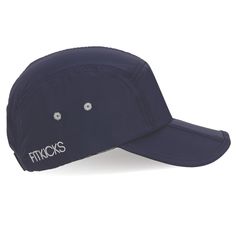 a blue hat with the words fitoks written on it and two small eyes