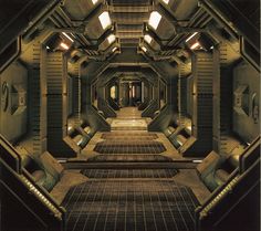 an image of a sci - fi corridor with lights on the ceiling and no people in it