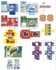 an assortment of different types of cleaning products and packaging materials are shown in this diagram