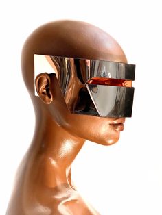 Futuristic Mask, Futuristic Glasses, Fencing Mask, Space Costumes, Light Up Dresses, Futuristic Sunglasses, Metal Mask, Festival Outfits Rave, Orange Copper