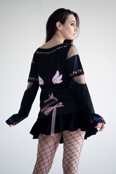 [Black] Hellena Long Sleeve Shirt — Mori Galaxy Punk Style Tops With Anime Print For Cosplay, Black Emo Tops For Cosplay, Black Emo Cosplay Tops, Alternative Style Anime Print Top For Cosplay, Alternative Anime Print Top For Cosplay, Black Long Sleeve Top With Anime Print, Black Anime Print Top For Cosplay, Anime Print Tops For Cosplay Events, Anime Print Tops For Cosplay