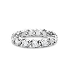 a white gold ring with round diamonds