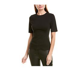 A New Silhouette For Spring 2019, Our Fitted Short-Sleeve Shell Features A Crew Neck And An Invisible Back Zip Closure. With A Bonded Seam And Laser Cut Construction, This Top Is Made Of Italian Stretch Cotton Ponte With A Luxurious Smooth Finish. Product Name: Fitted Ss Shell Style #: J0224507 Label Is P Black Short Sleeve Top For Spring Workwear, Fitted Black T-shirt For Work, Black Short Sleeve Crew Neck Top For Work, Sleek Crew Neck Tops For Workwear, Fitted Black Short Sleeve Top For Work, Sleek Crew Neck Tops For Work, Sleek Black Business Casual Top, Elegant Crew Neck Top For Office, Elegant Crew Neck Office Tops