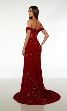 Alyce Paris 61483 Velvet sequin off the shoulder mesh illusion corset bodice Prom Entrance, Off Shoulder Prom Dress, The Prom, Alyce Paris, Sequin Prom Dress, Designer Evening Dresses, Sequin Gown, Grand Entrance, Fitted Skirt