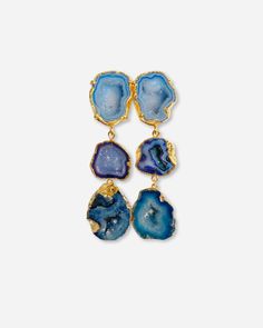 NEW! Just in time for holiday! Arielle earrings are a stunner! Featuring 6 geodes set in gold. Comes in multiple colors, select in drop down. Between 3-4 inches in length and are so beautiful in person. Can be requested to be smaller or larger as well. These are much lighter than they look. We source thinner stones for max comfort! Please note, each pair is unique but will be similar to this pair. We hand pick every stone to be beautiful. These make the perfect statement for a holiday party, wed Elegant Multicolor Gemstone Chandelier Earrings, Multicolor Briolette Multi-stone Earrings, 14k Gold-filled Gemstone Drop Earrings, 14k Gold-filled Natural Stone Teardrop Earrings, Big Statement Earrings, Luxury Gemstone-accented Chandelier Drop Earrings, Statement Earring, Dear Santa, Something Blue