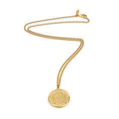 Ben-Amun locket pendant necklace. 24-karat yellow gold electroplating. Curb-link chain with round locket. Approx. 24"L. Lobster clasp. Made in USA. Ben Amun Necklace, Round Locket Necklace, Round Locket, Locket Pendant Necklace, Monogrammed Items, Locket Necklace, Locket, Neiman Marcus, Gold Necklace