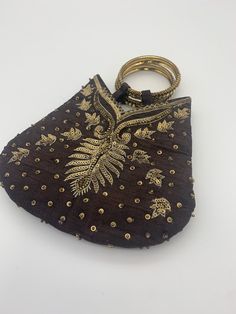 Boho Brown And Gold Beaded Sequined Evening Bag 2.5” Double Bracelet Handle Double Bracelet, Bead Embroidery, Gold Beads, Beaded Embroidery, Brown Gold, Vera Bradley, Evening Bags, Purses And Handbags, Purses And Bags